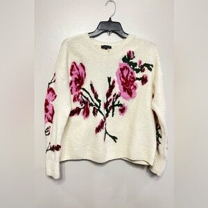1. State Women's Cream With Pink Floral Accents Crewneck Sweater Size Small